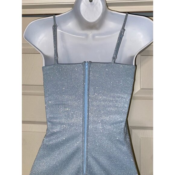 Sparkling Silver Glitter Mini Dress With Spaghetti Straps - Picture 8 of 9